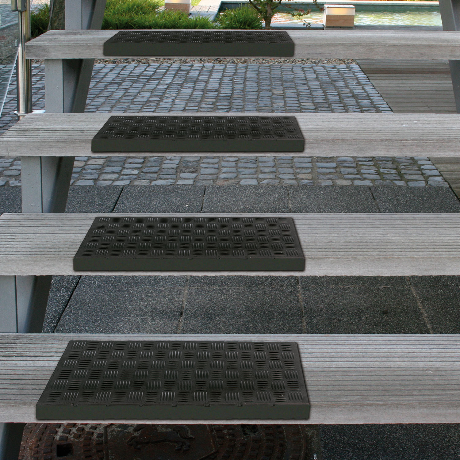 Treppen Stufenmatte Gummi mit Winkel, rutschhemmend, für innen und außen, 5er Set