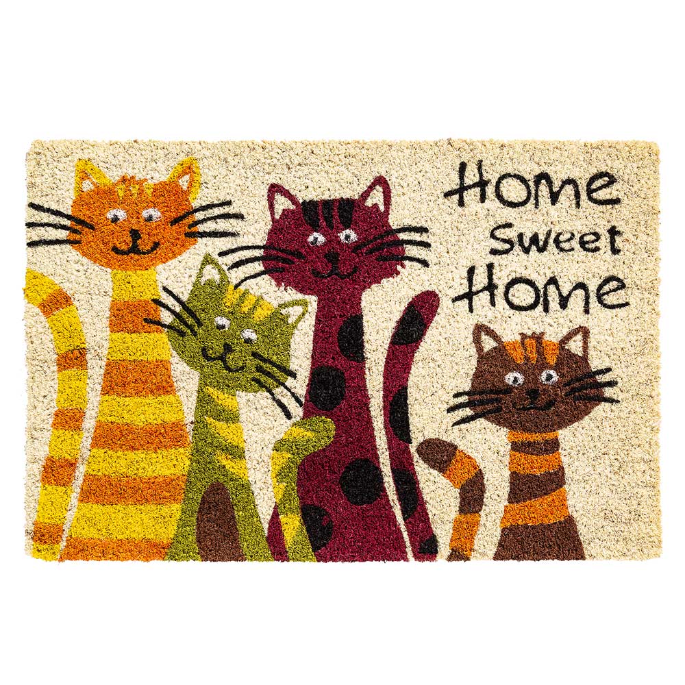 Kokos-Fußmatte Home Sweet Home mit Katzen 40 x 60 cm